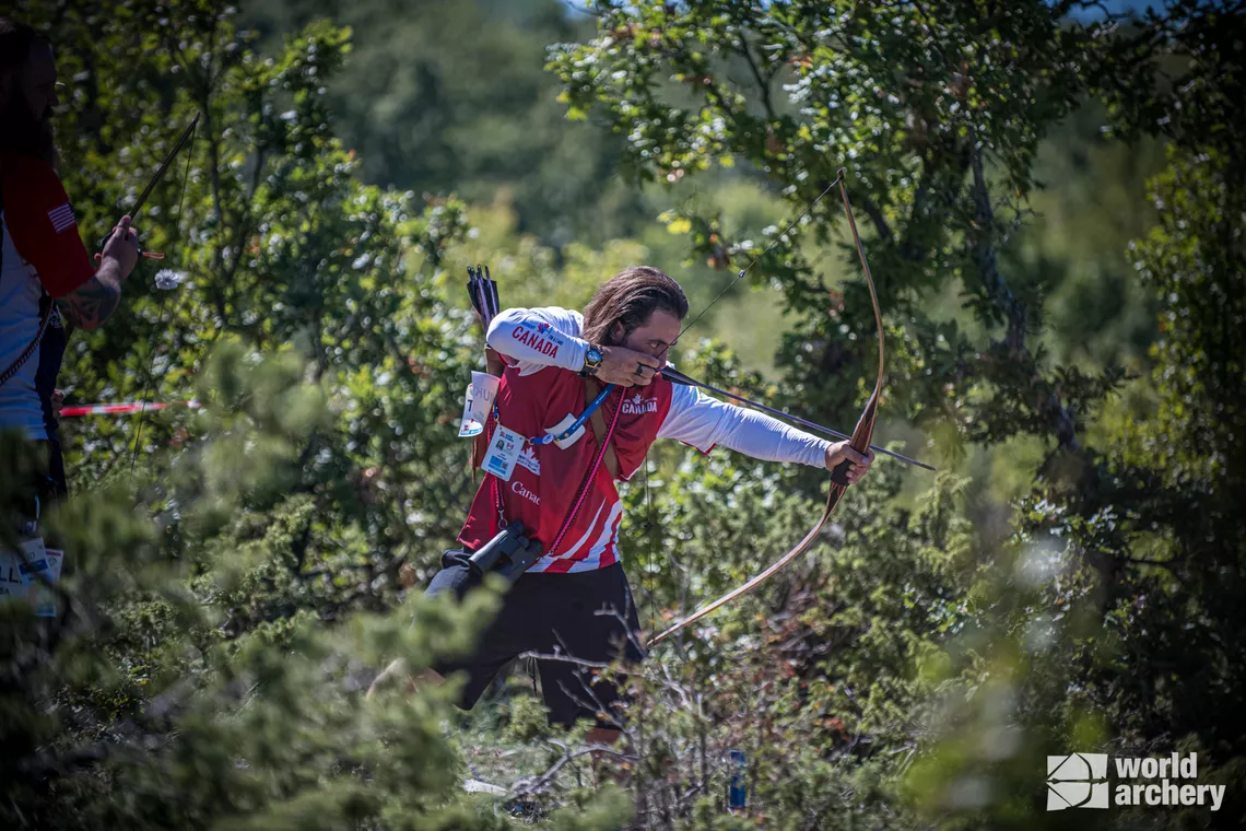 Canadian archer aiming at Terni 2022 World Archery 3D Championships.