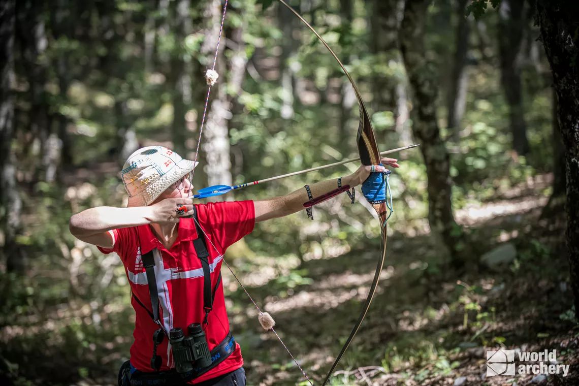 Danish archer aiming at Terni 2022 World Archery 3D Championships.
