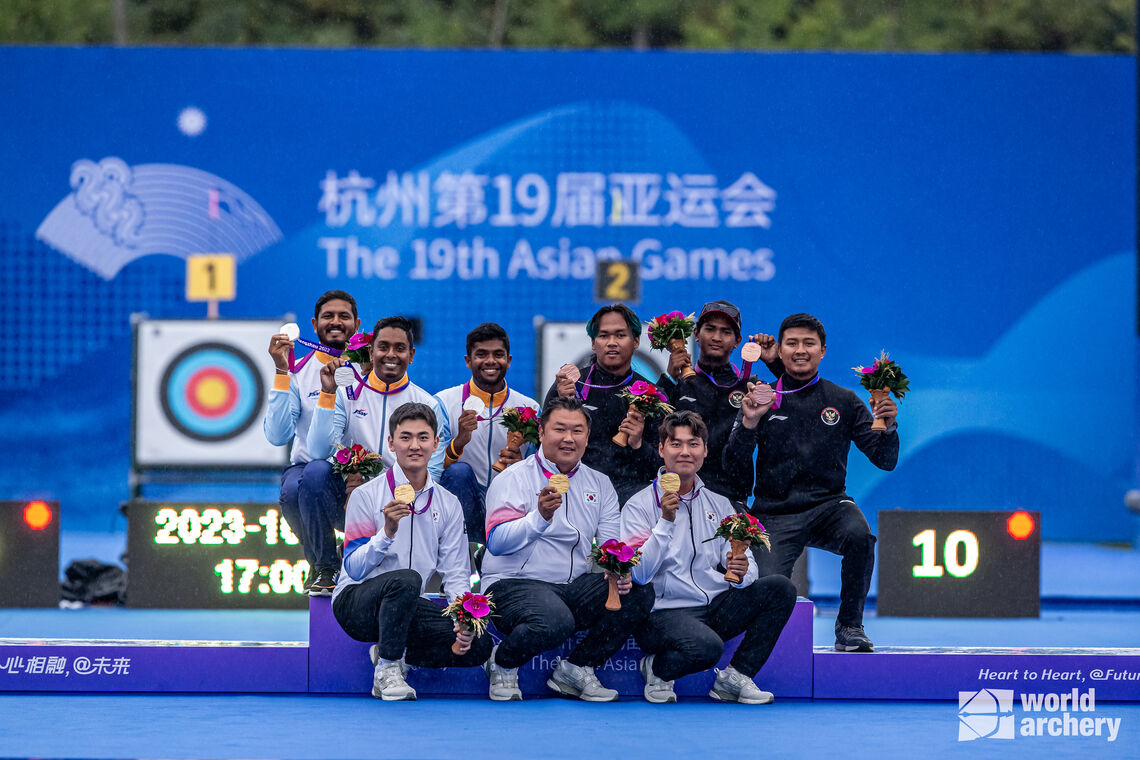 Recurve men’s team podium at Hangzhou 2022 Asian Games.