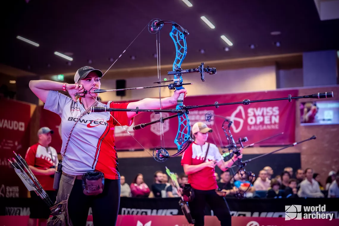 Paige Pearce shooting for bronze at 2024 Swiss Open Lausanne.