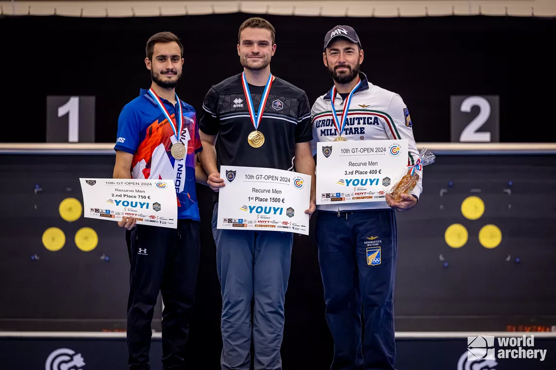 Recurve men’s podium in Strassen 2024.
