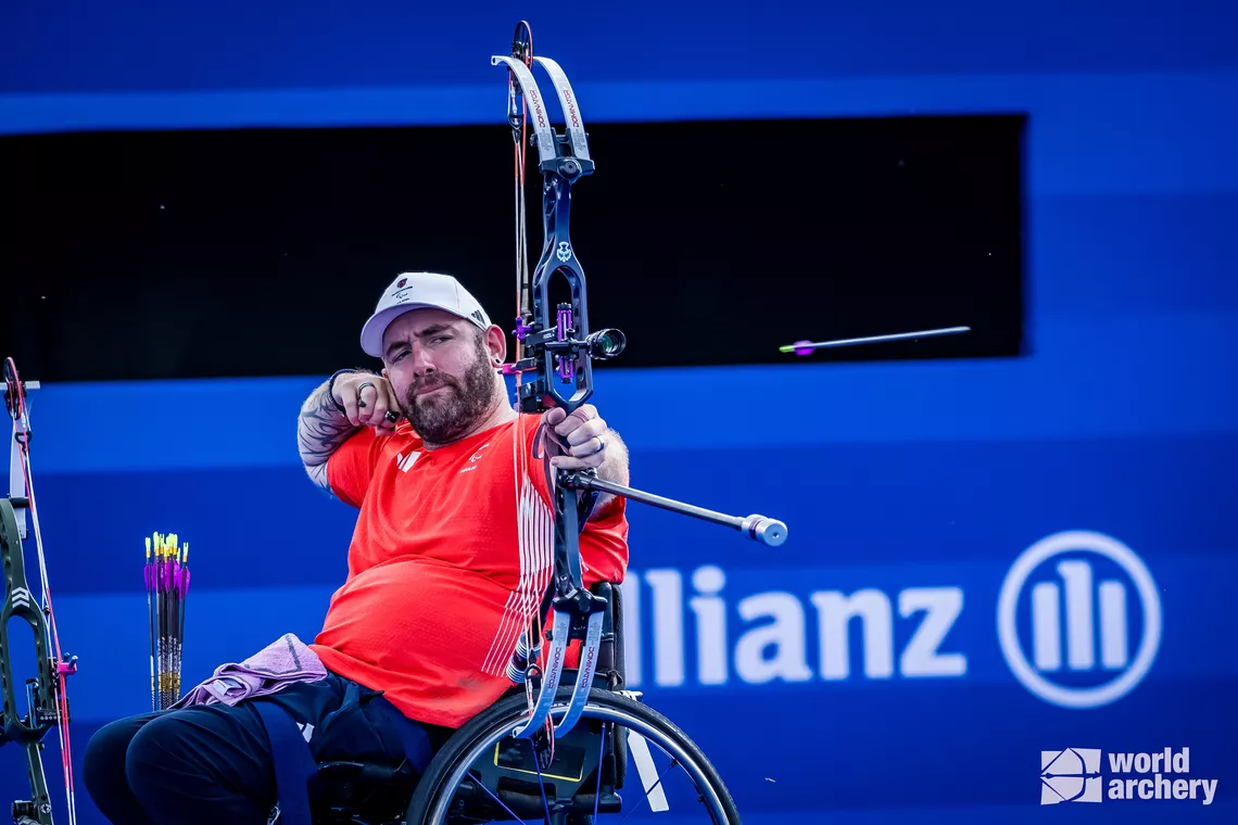 Nathan MacQueen shooting at Paris 2024 Paralympic Games.