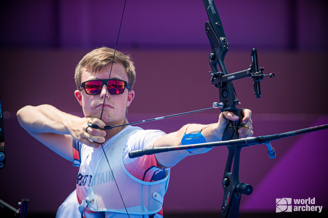 James Woodgate shoots at the Tokyo 2020 Olympic Games. 