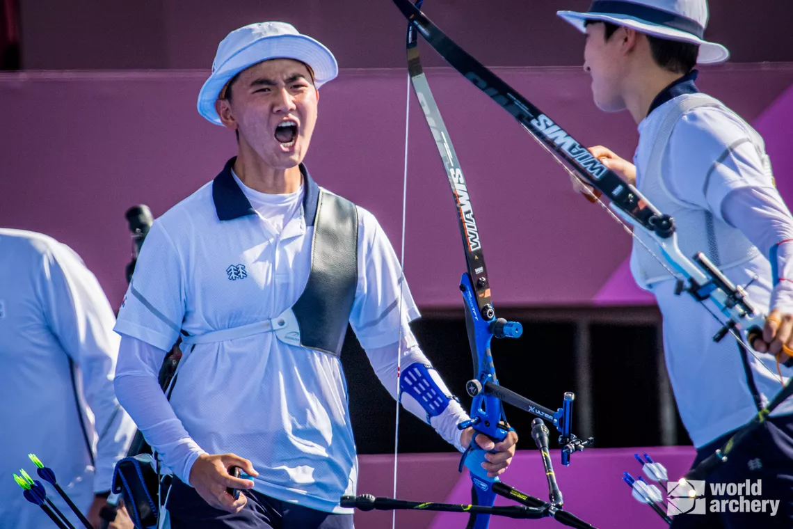 Kim Je Deok and An San won first ever mixed team gold at the Olympics.