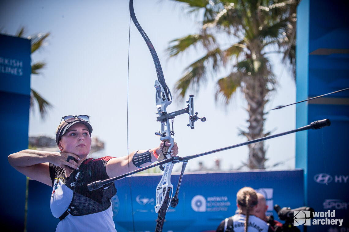 Katharina Bauer shooting in Antalya 2022 Hyundai Archery World Cup.