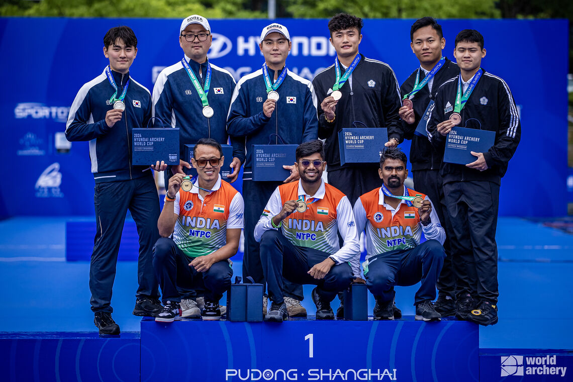 Recurve men’s team podium at Shanghai 2023 Hyundai Archery World Cup.