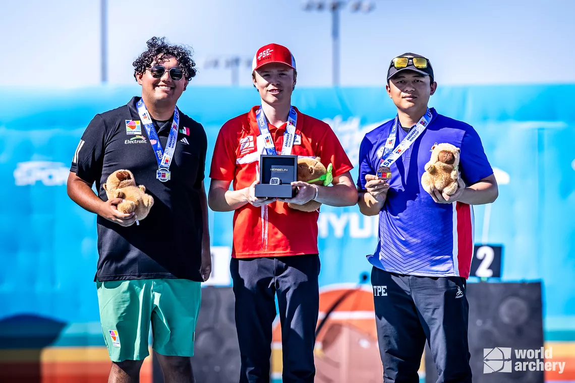 Sebastian Garcia (silver), Mathias Fullerton (gold) and Chen Chieh-Lun (TPE) on the podium.
