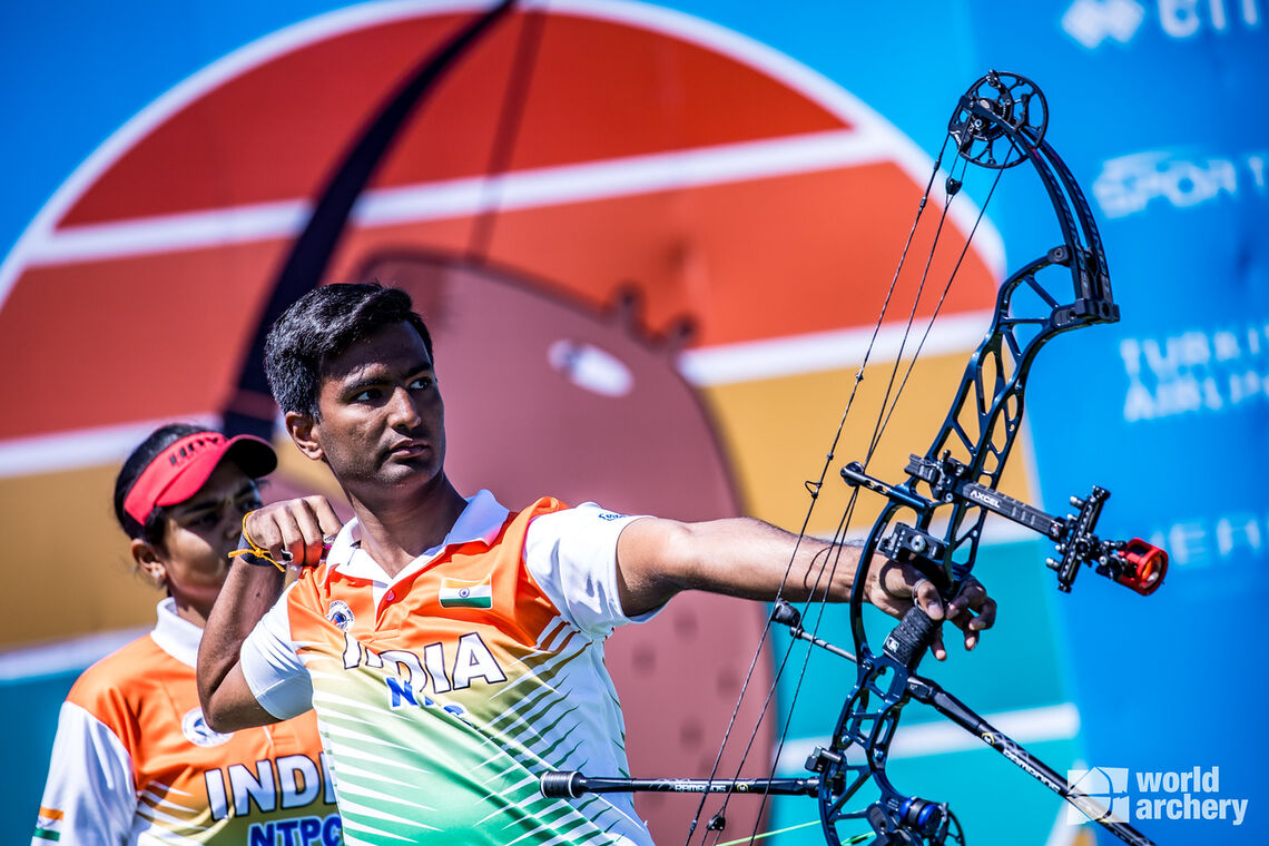 Rishabh Yadav shooting at Central Florida 2025 Hyundai Archery World Cup.