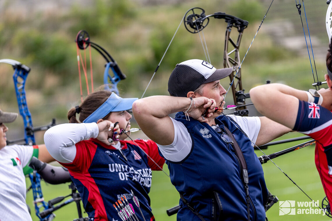Sophie Dodemont heading into compound women’s elite eight at worlds.