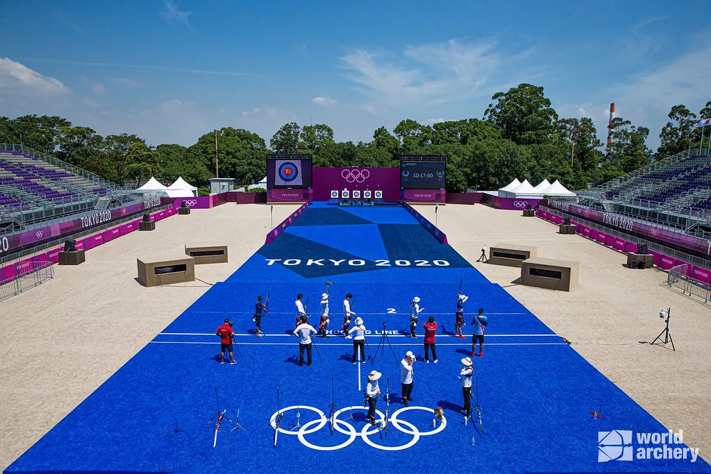 Archers practice at the Tokyo 2020 Olympic Games. 