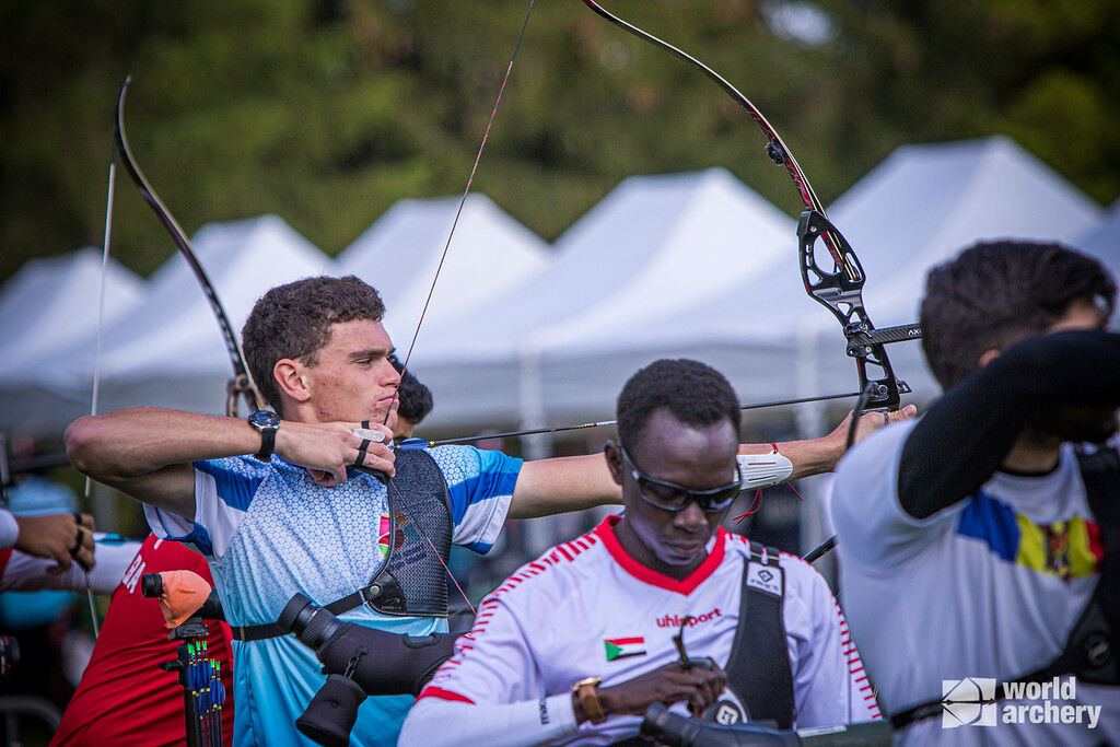 Nicholas D'Amour shoots at the second stage of the 2021 Hyundai Archery World Cup in Lausanne.