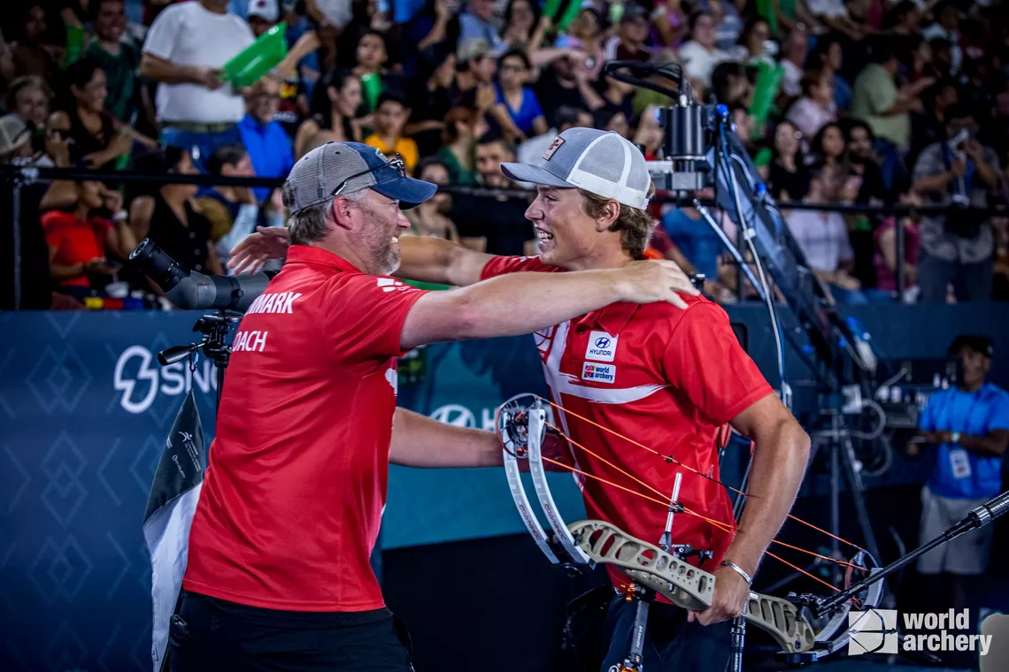 Mathias Fullerton won his first Hyundai Archery World Cup Final in 2023.
