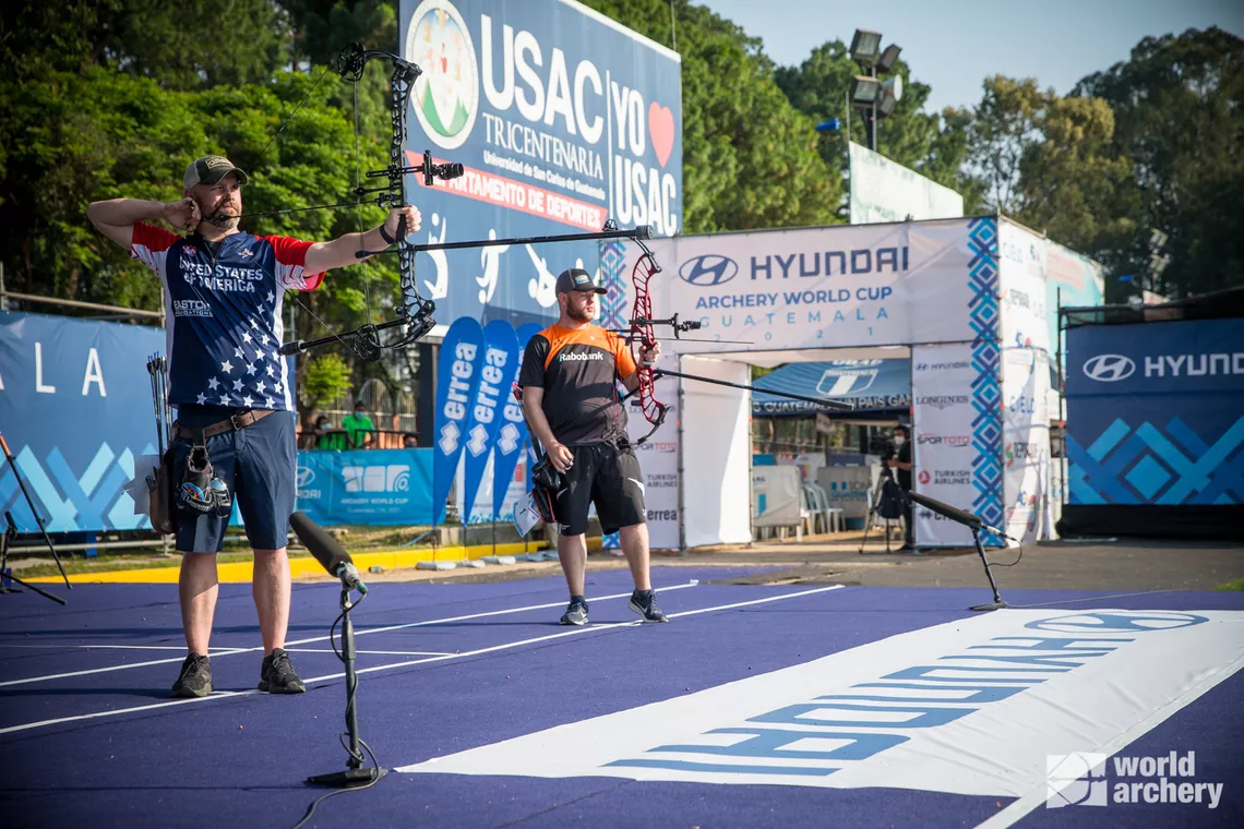 Braden Gellenthien shoots at stage one of the Hyundai Archery World Cup in Guatemala City. 