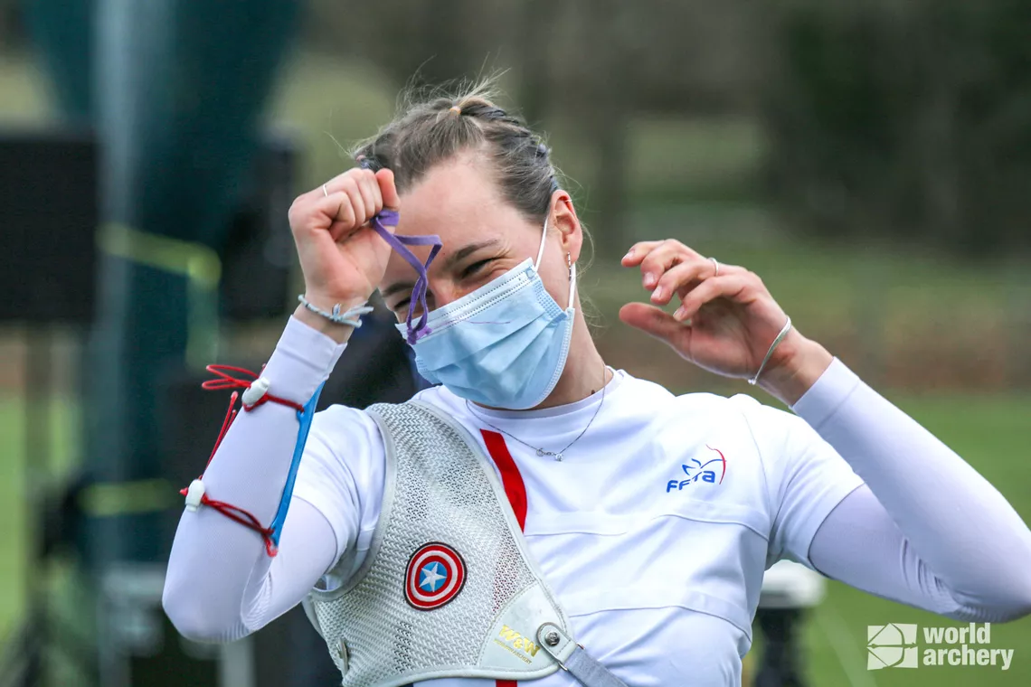 Lisa Barbelin celebrates at the Porec 2021 European Grand Prix.