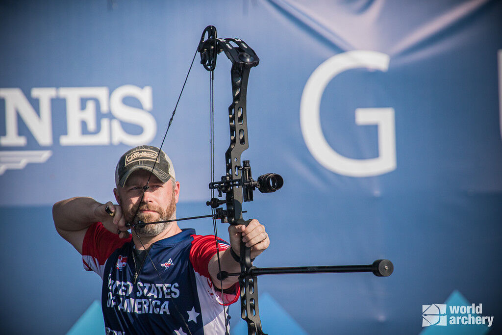 Braden Gellenthien shoots at the first stage of the 2021 Hyundai Archery World Cup in Guatemala City. 