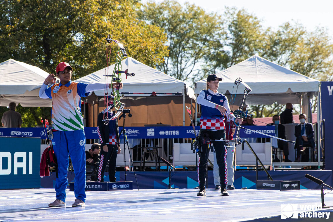 Jyothi Surekha Vennam shoots at the Yankton 2021 Hyundai World Archery Championships.
