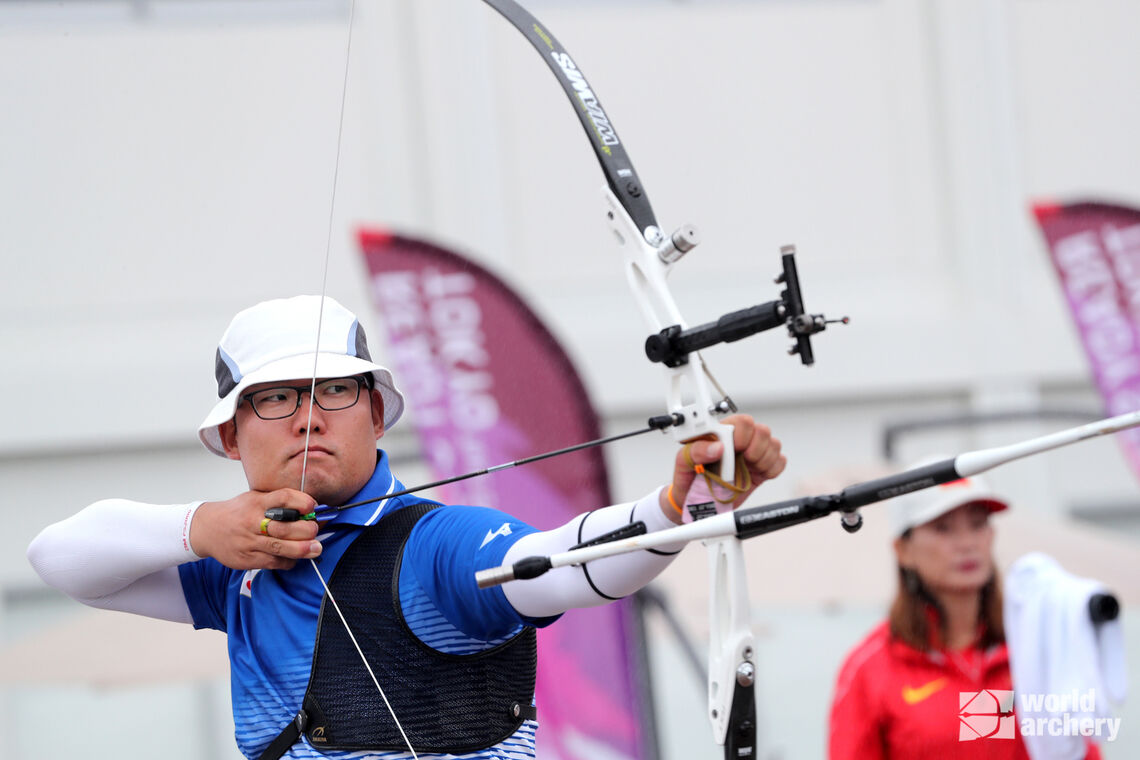 Takaharu Furukawa shoots at the Tokyo 2020 Test Event.
