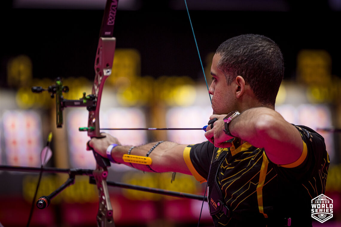 Bernardo competing indoors for the first time at Nimes 2023 Sud de France Archery.