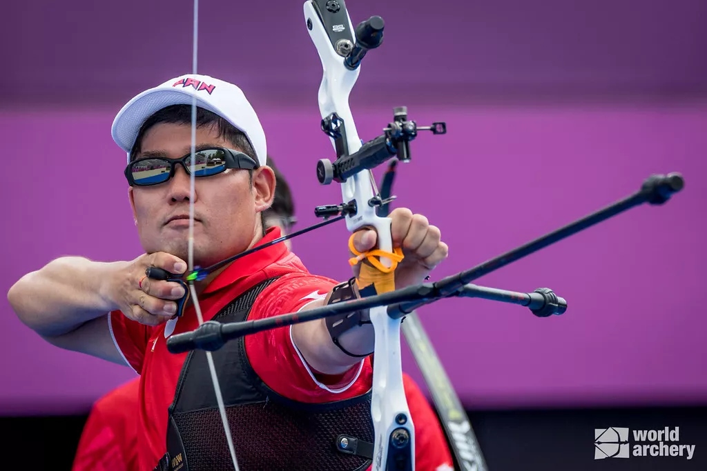 Takaharu Furukawa shoots at the Tokyo 2020 Olympic Games. 