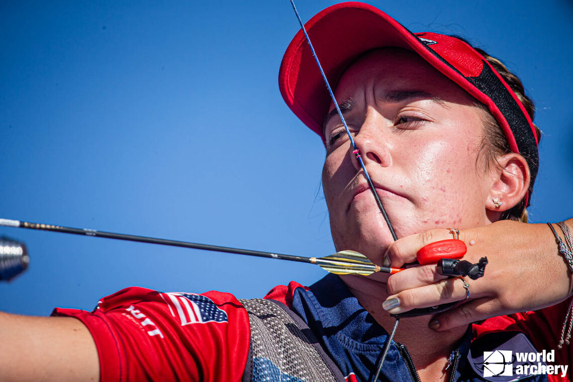 Casey Kaufhold shoots at the Yankton 2021 Hyundai World Archery Championships.