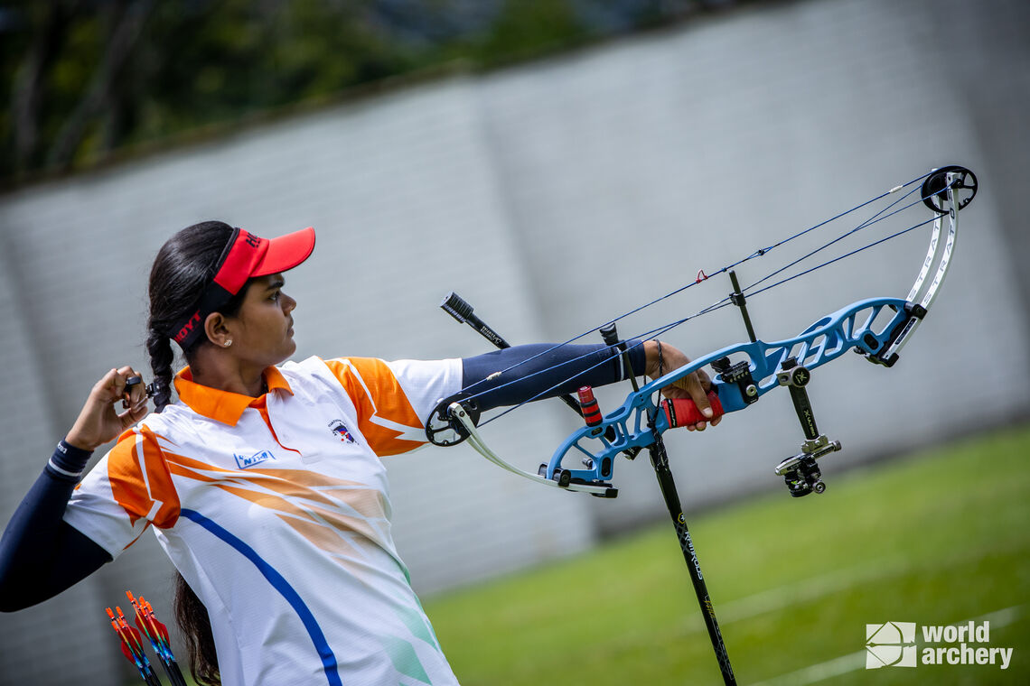 Jyothi Surekha Vennam shooting at Medellin 2023 Hyundai Archery World Cup.