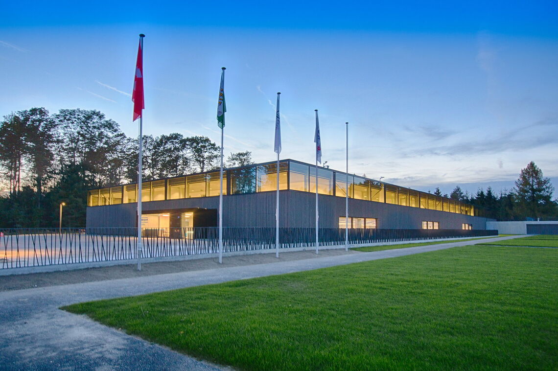 External view of the World Archery Excellence Centre in Lausanne, Switzerland.