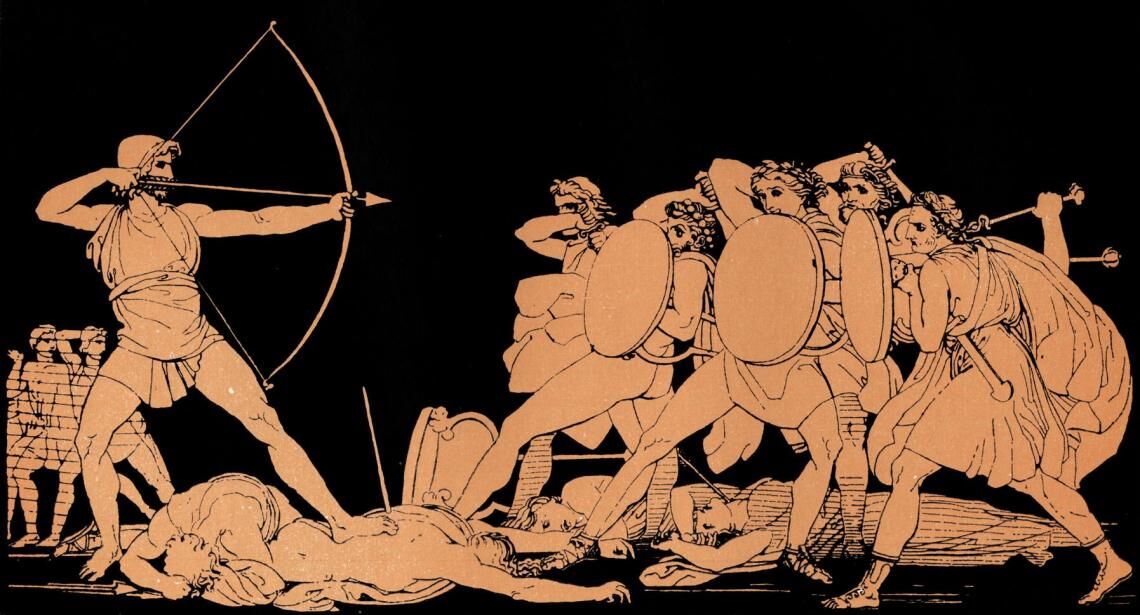Odysseus and the suitors in the Greek epic poem.