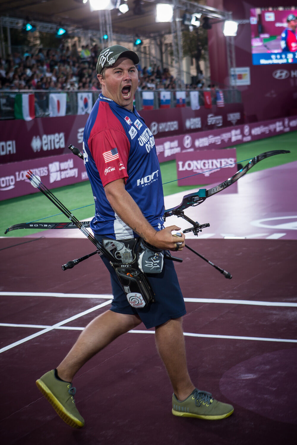 Brady Ellison celebrating victory at the 2019 Hyundai Archery World Cup Final.