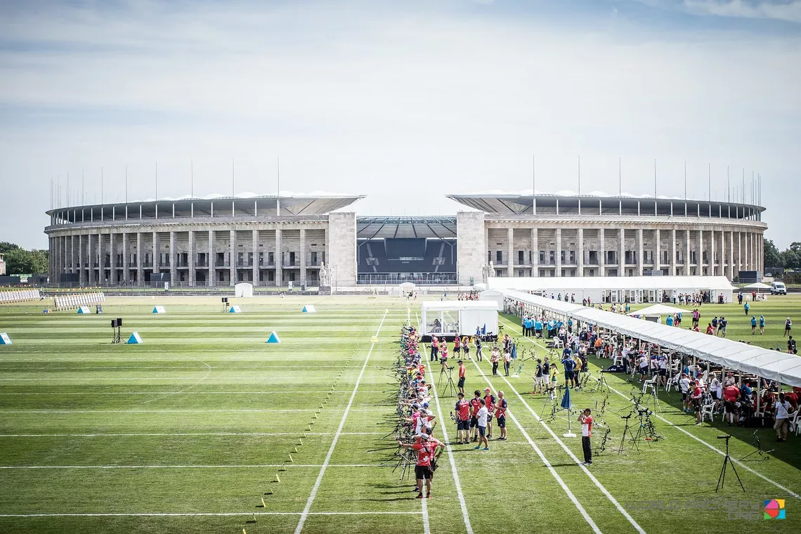 The qualification field at the Berlin stage of the Hyundai Archery World Cup in 2019.