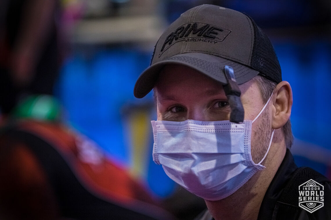 Martin Damsbo smiles through his mask during qualification at the Sud de France – Nimes Archery Tournament in 2021.