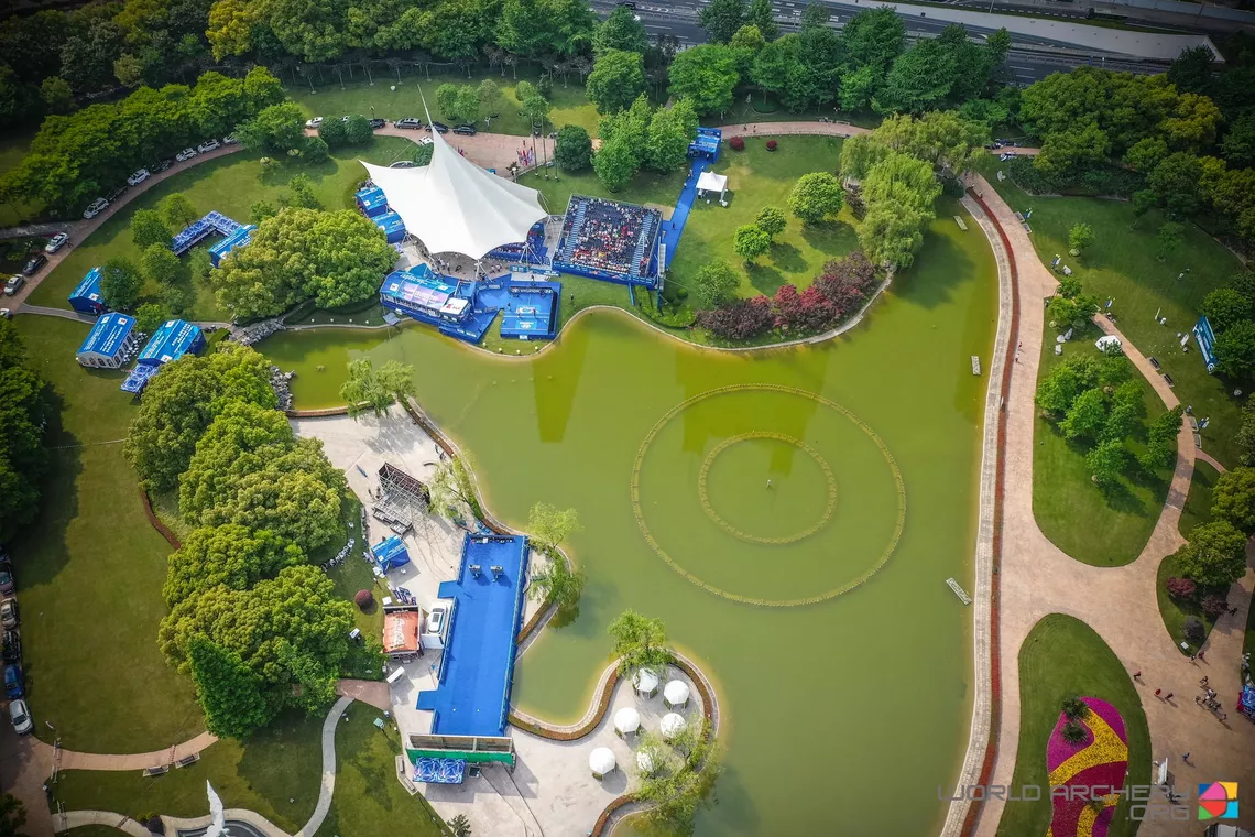 The arena at the Shanghai stage of the Hyundai Archery World Cup in 2019.
