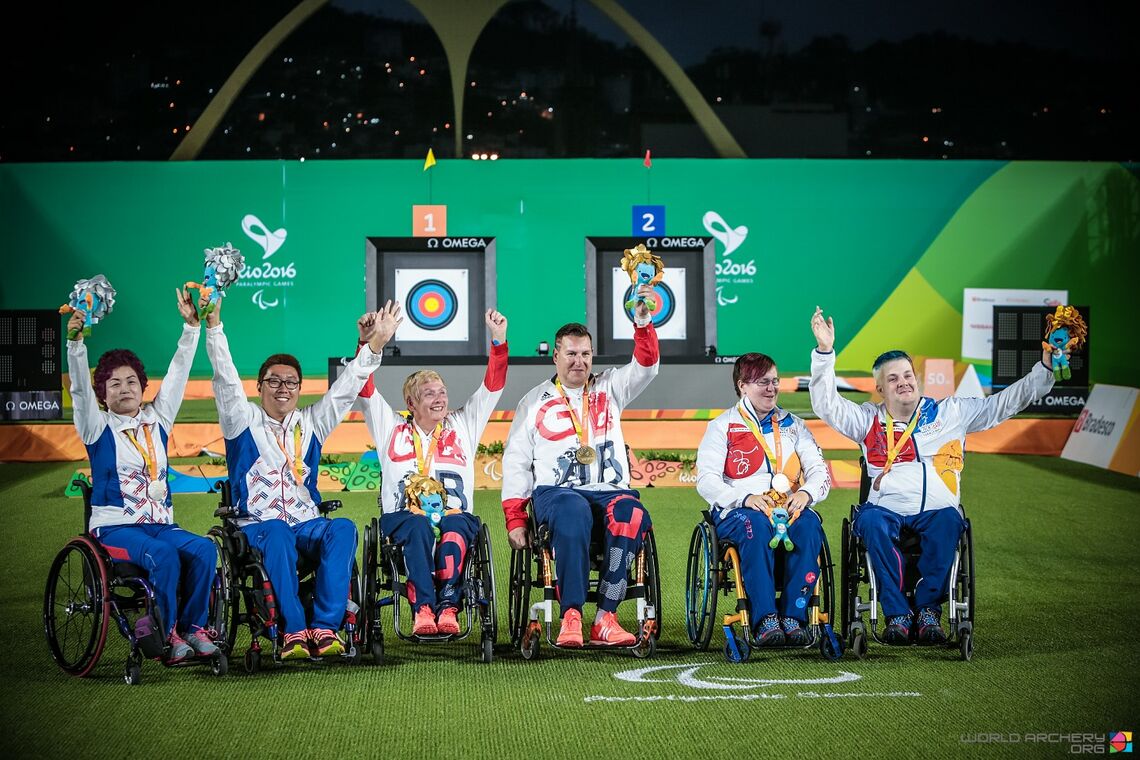 The W1 mixed team podium at the Rio 2016 Paralympic Games.