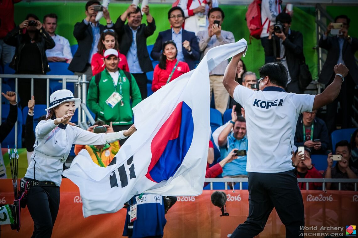Chang Hye Jin celebrates winning the Rio 2016 Olympic Games.