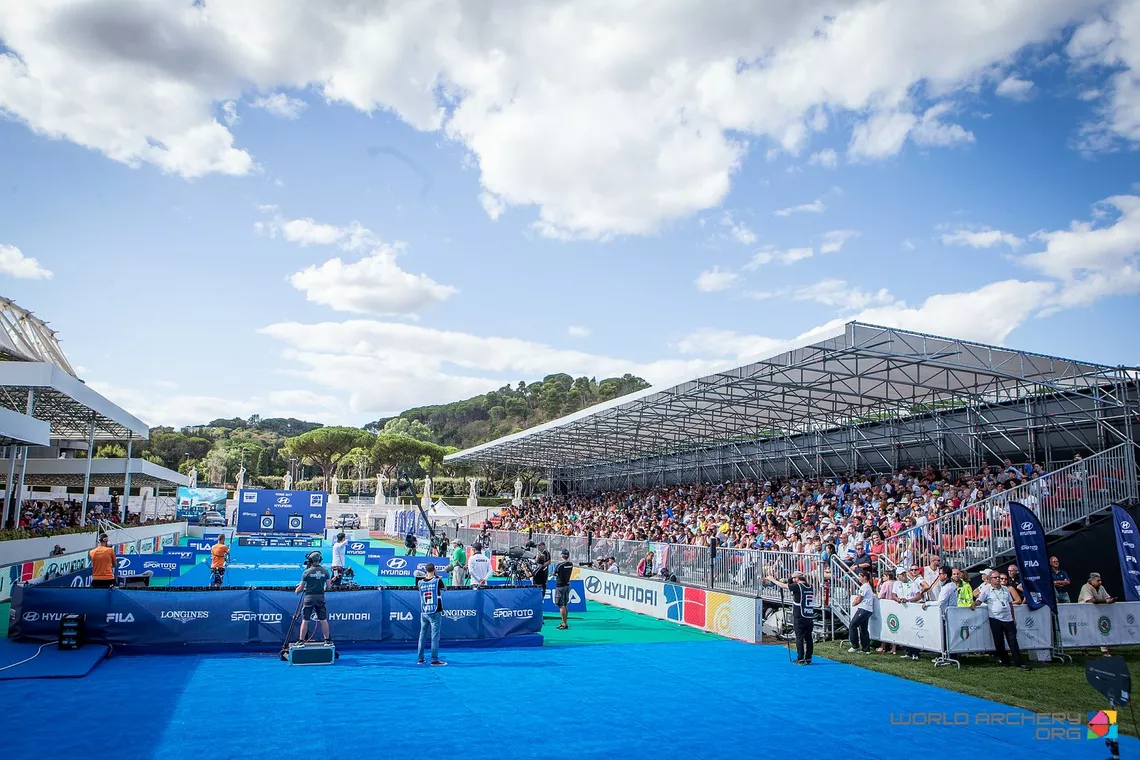 The arena at the 2017 Hyundai Archery World Cup Final in Rome, Italy.