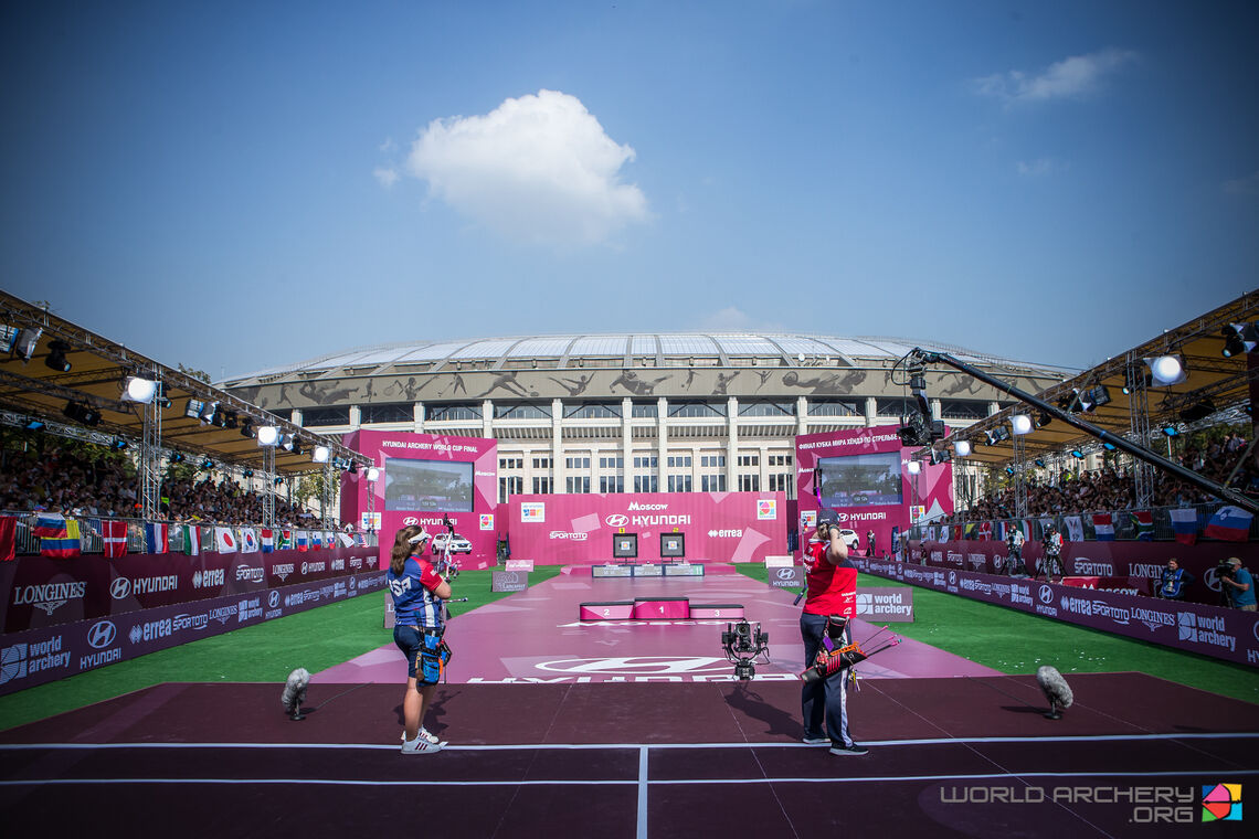 The arena at the 2019 Hyundai Archery World Cup Final in Moscow, Russia.