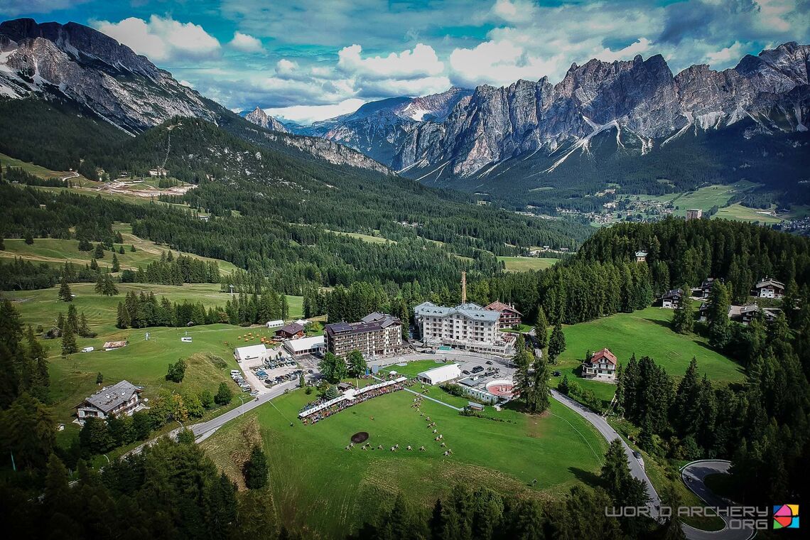 The practice range and base camp for the 2018 World Archery Field Championships in Cortina, Italy.