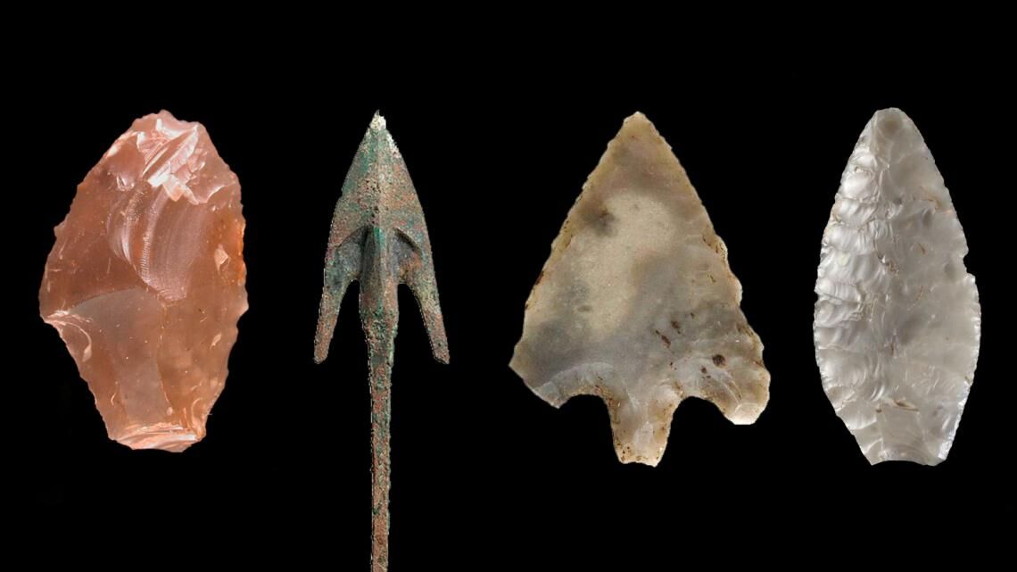 Early flint and bronze age arrowheads.