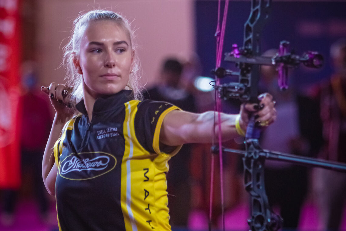Lisell Jaatma shoots during the Sud de France – Nimes Archery Tournament in 2021.