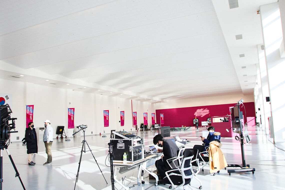 A replica of the archery arena for the Tokyo 2020 Olympic Games in Korea.