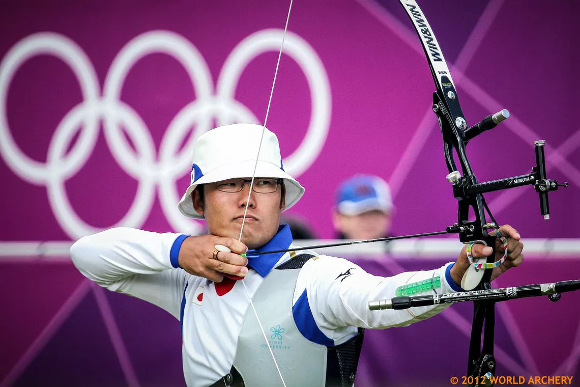 Takaharu Furukawa shoots during the Olympic Games in 2012.