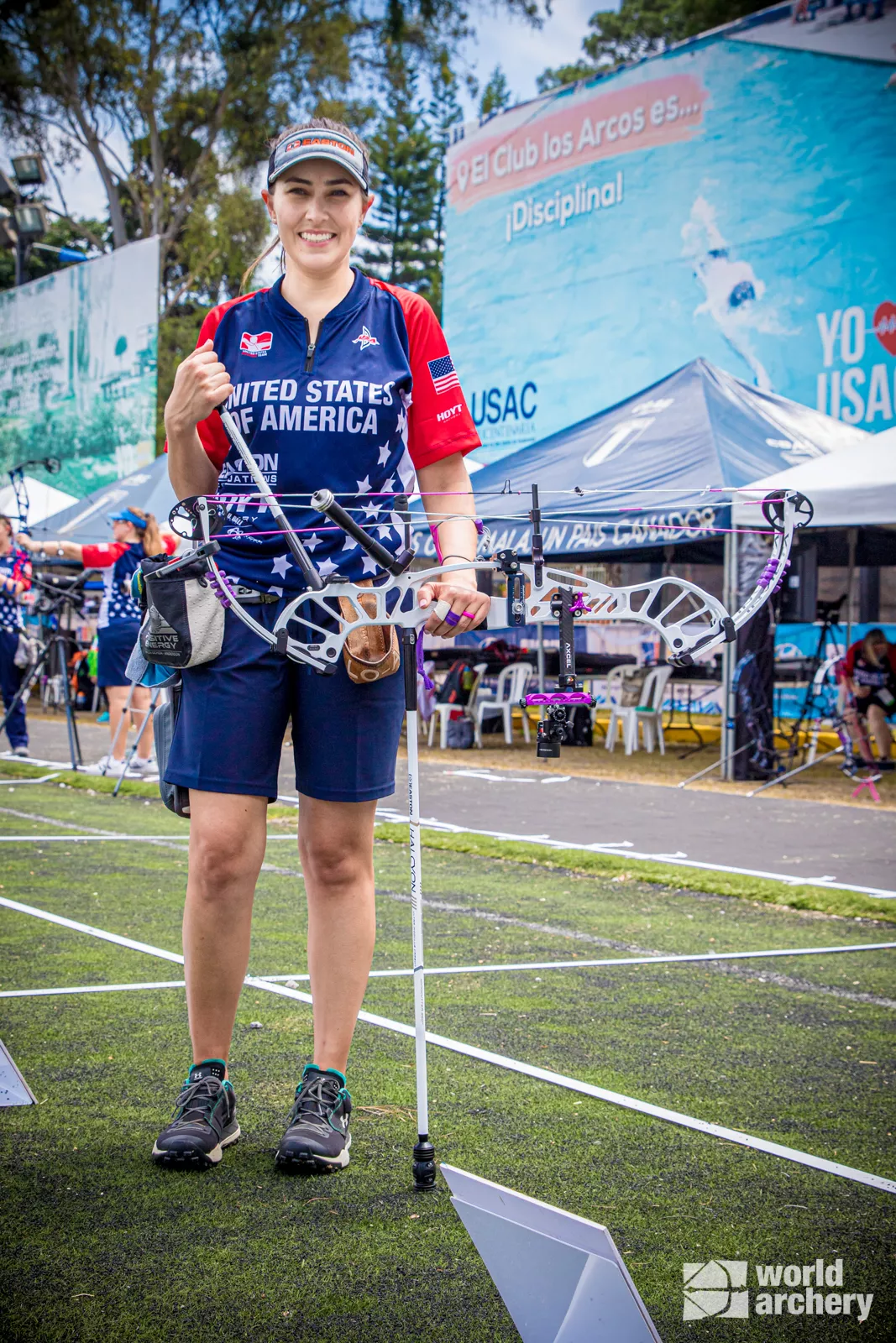 Linda Ochoa-Anderson poses during practice at the first stage of the 2021 Hyundai Archery World Cup in Guatemala City.