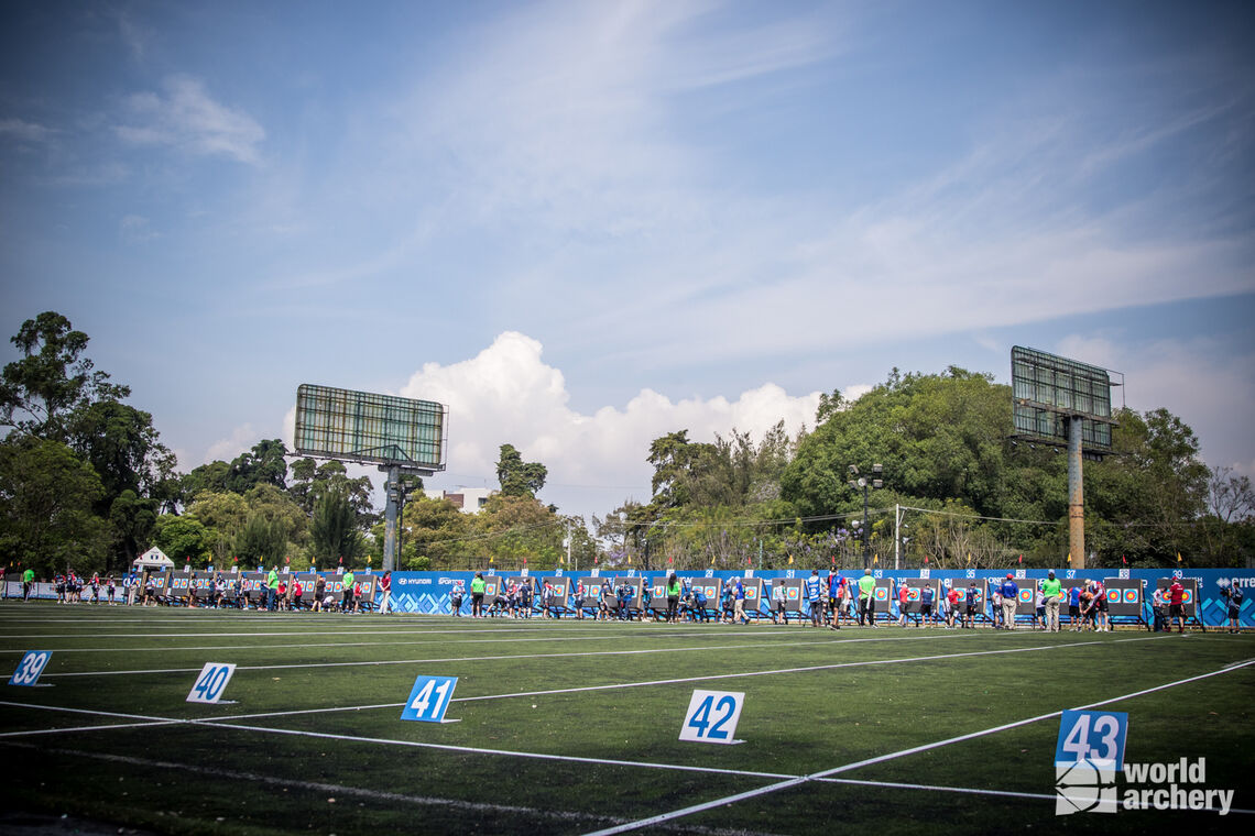 The competition field during qualification at the first stage of the 2021 Hyundai Archery World Cup in Guatemala City.