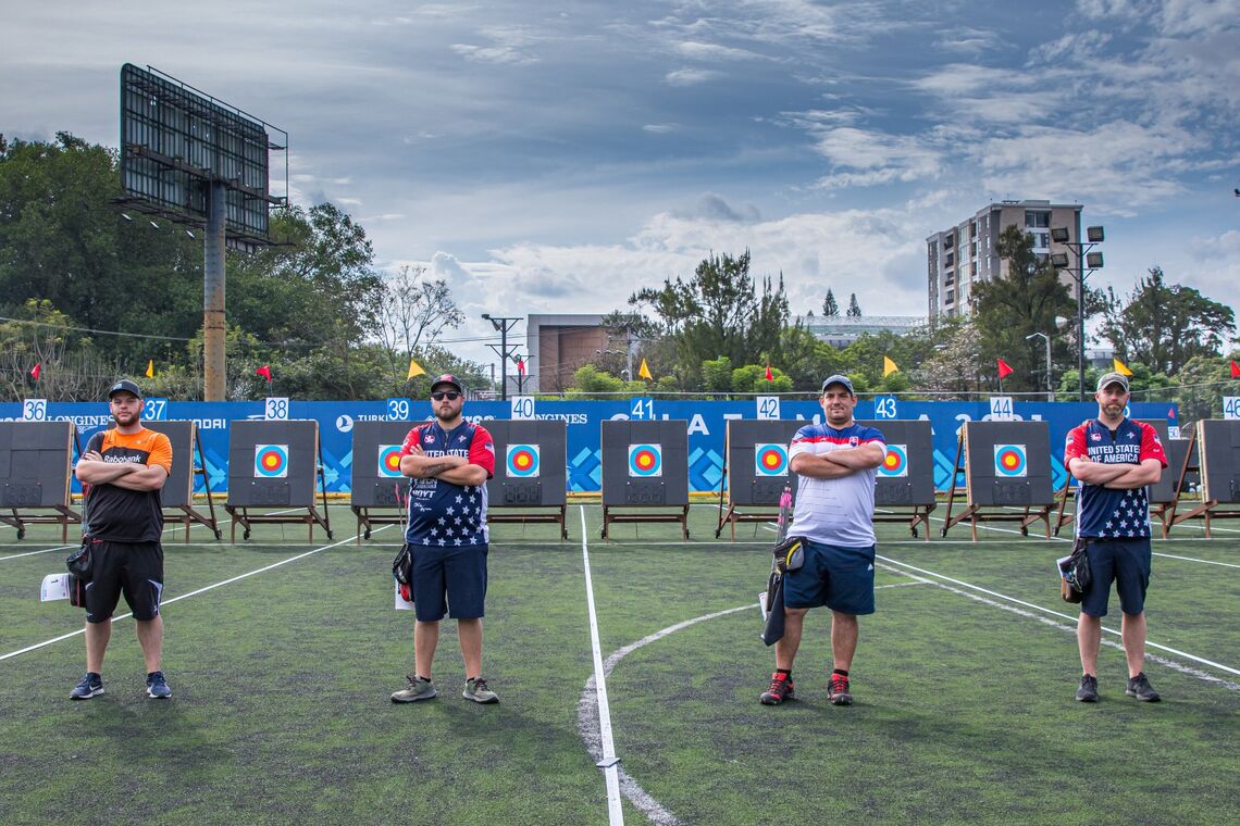 The compound men’s final four at the first stage of the 2021 Hyundai Archery World Cup in Guatemala.