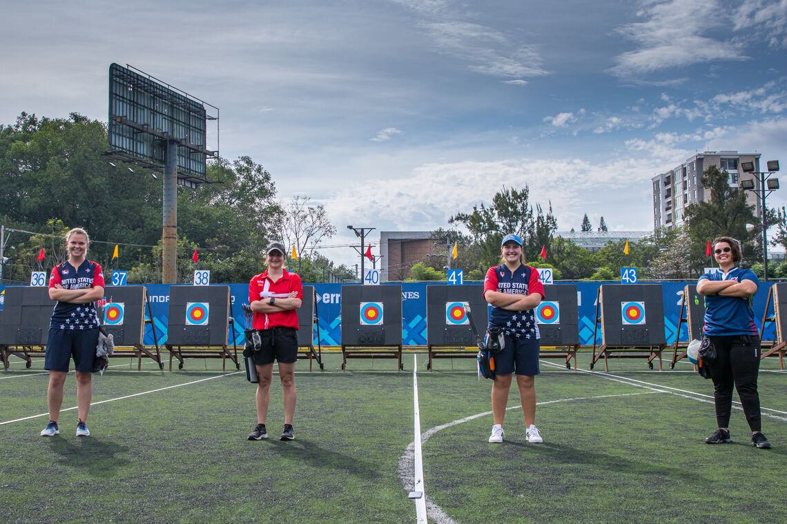 The compound women’s final four at the first stage of the 2021 Hyundai Archery World Cup in Guatemala.
