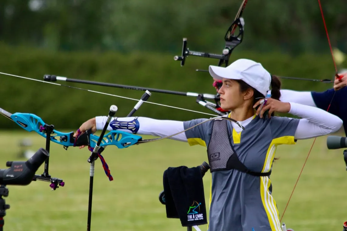 Audrey Adiceom shooting at the tirals for cadets and juniors
