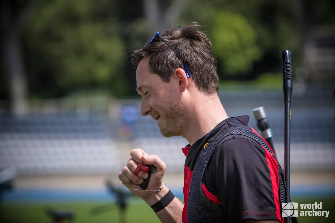 Jeff Henckels celebrates taking top seed at the final Olympic qualifier for Tokyo 2020.