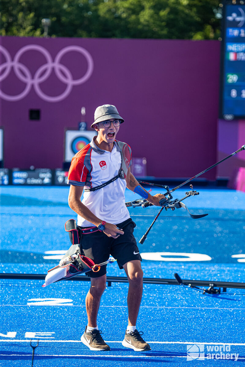 Sequence: Mete Gazoz celebrates winning the Olympic Games.
