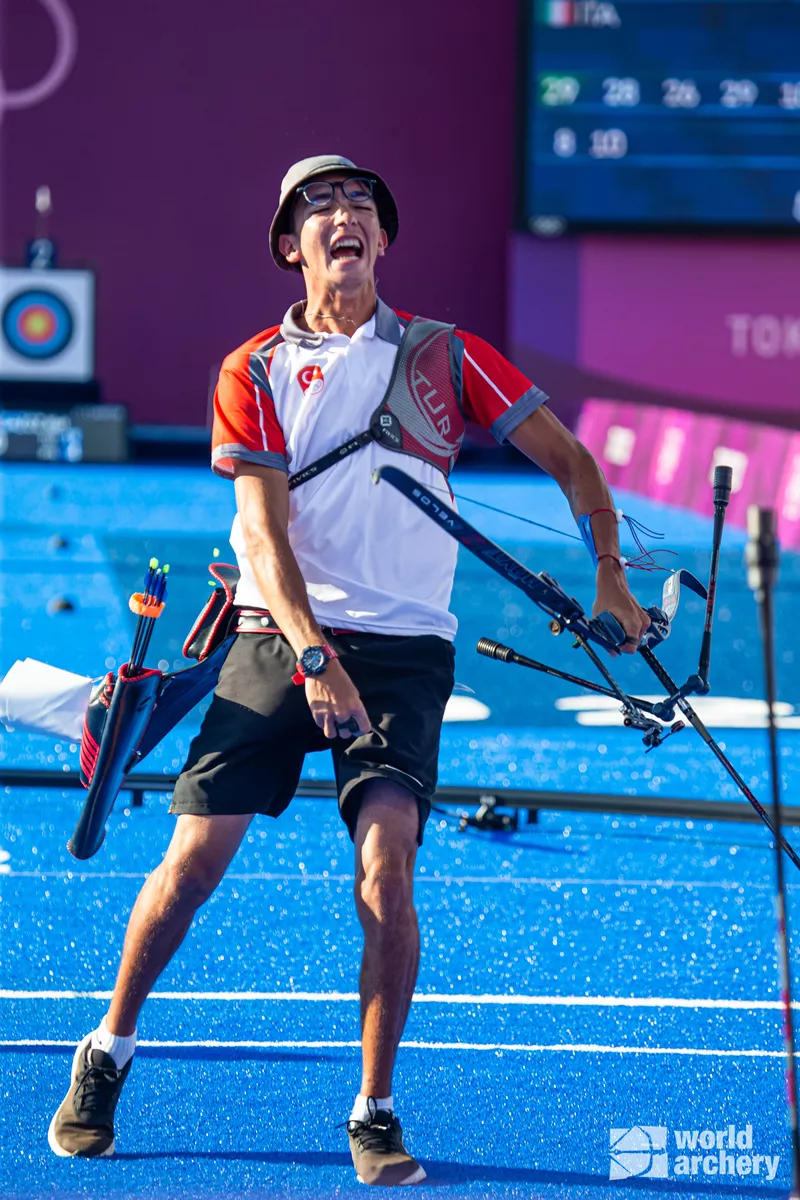 Sequence: Mete Gazoz celebrates winning the Olympic Games.