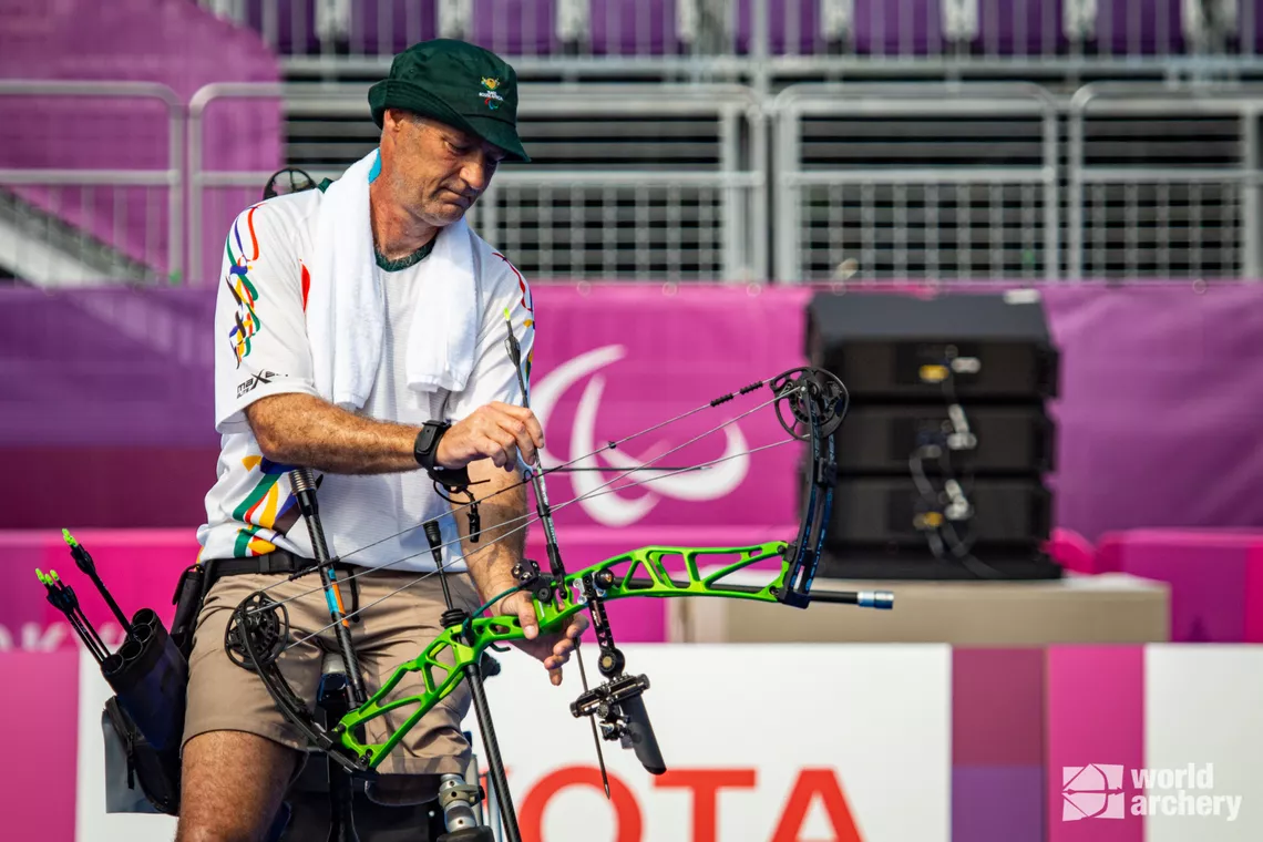 Philip Coates-Palgrave shoots at the Tokyo 2020 Paralympic Games.