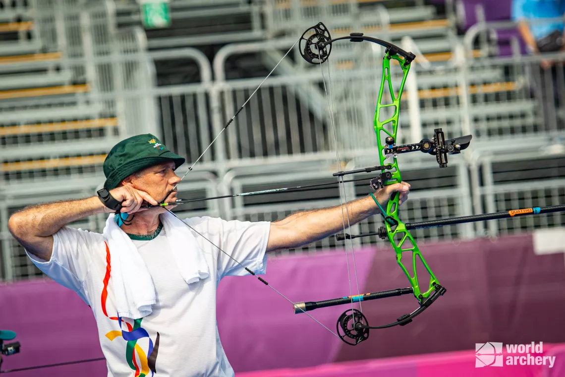 Philip Coates-Palgrave shoots at the Tokyo 2020 Paralympic Games.